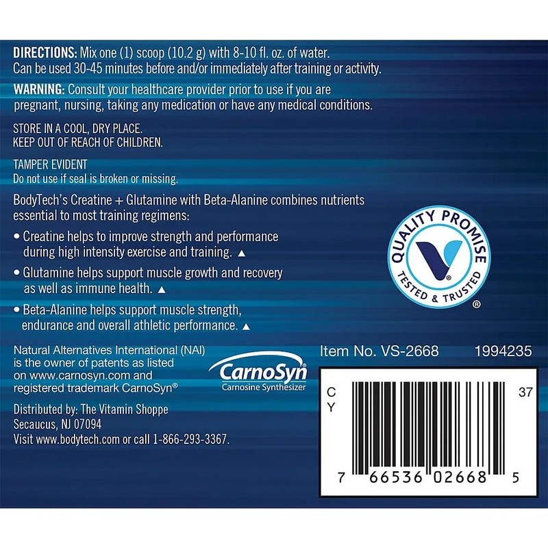 Bodytech Creatina Glutamina Beta-alanina Polvo 30porciones