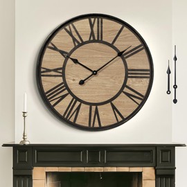 Mee 2ou Large Wall Clock for Living Room Decor, Non Ticking Silent, Battery Operated Modern Vintage Wood Wall Clock Oversized Decorative Wall Clock for Bedroom Kitchen Farmhouse Office Decor
