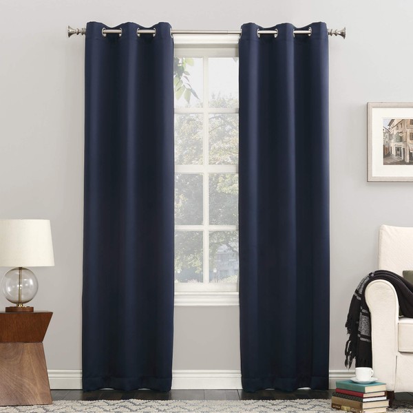 Sun Zero Easton Energy Saving Blackout Grommet Curtain Panel, 84.00" x 40.00", Navy Blue