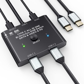 USB C Switch 2 in 1 Out USB C Switcher Selector for 2 Laptops Share 1 USB Device, 4K@60Hz/10Gbps Data Transfer and 100W PD Charging, Wired Control and 2 UBS C Cables