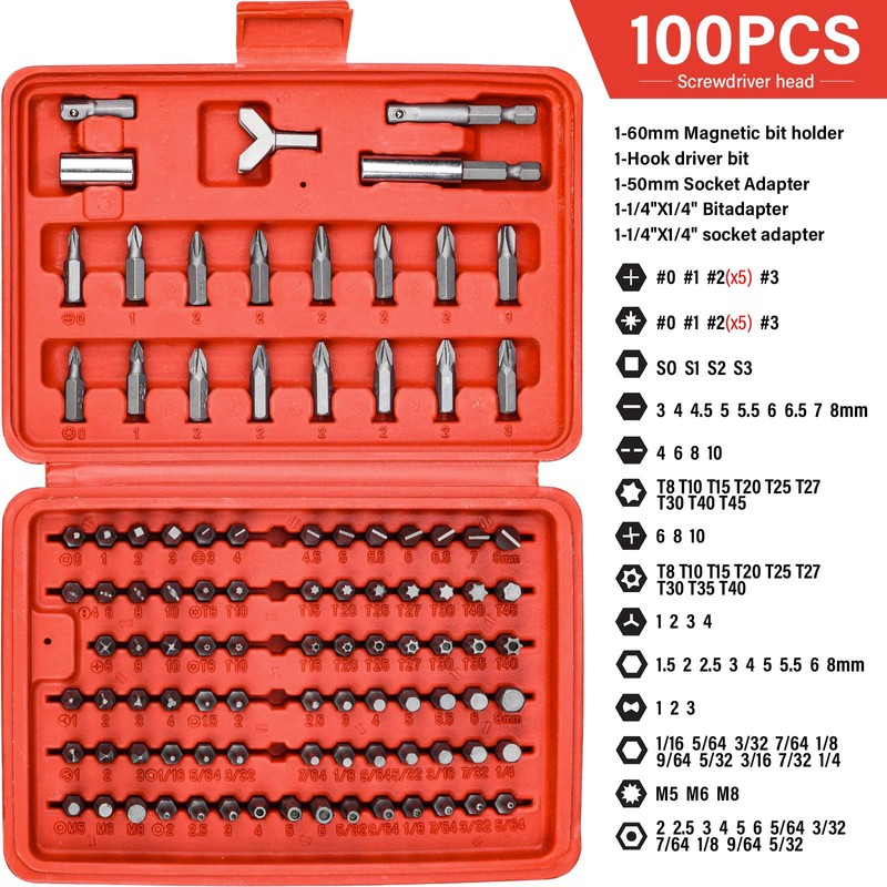 BEAUGIREW 100 Pcs Security Screwdriver Bit Set |Cr-V Steel |1/4-inch