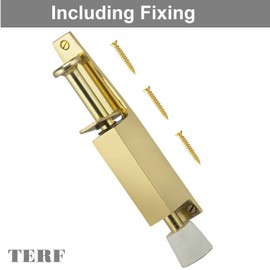 TERF® Heavy Duty Kick Down Door Lock Stopper Holder Spring Loaded Adjustable Doorstop Polished Brass Foot Spring Loaded Door Retainer with Extra-Strong Including Fixing Screw - Pack of 2