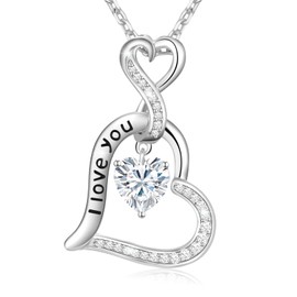 DFUNH Diamond Birthstone Necklace for Wife Gift for Women on Apr Birthday Pendant Jewelry for Mom on Anniversary Birthday Mother’s Day Valentine's Day Christmas.