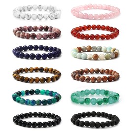 YADOCA Pack of 12 8 mm Pearl Bracelet for Men Women Healing Natural Stone Bracelet Semi-Precious Stones Bracelets Crystal Adjustable Elastic Men's Bracelet Beads Set, Crystal