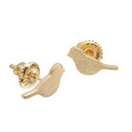925 Sterling Silver Yellow Gold Plated Little Birds Earrings Studs, Screw Backs