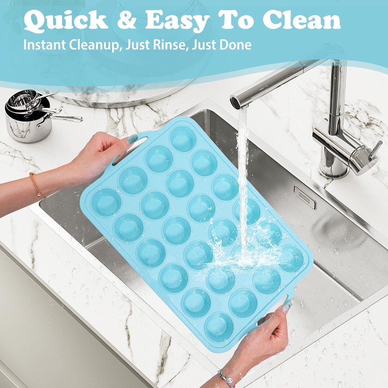 Silicone Mini Muffin Pan with Frame: Nonstick 24 Muffin Tins