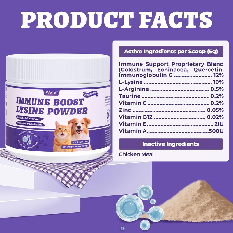 Wellix 7.05 oz Lysine Powder for Cats & Dogs, Immune