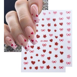 6Pcs Glitter Star Butterfly Nail Stickers 3D Self Adhesive Nail Decals Five-Pointed Star Heart Bow Design Nail Art Sticker Shiny Valentines Day Nail Supplies Decoration for Women Manicure Accessories