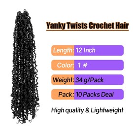 12 Inch 10 Packs Yanky Twist Crochet Hair Pre-twisted Natural Black Kinky Mini Spring Twist Small Curly Senegalese Twist Braids (1#)
