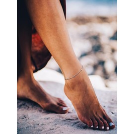 Richsteel Adjustable 8.5''+2'' Ball Bead Chain Anklet for Women Waterproof Sliver Stainless Steel Ankle Bracelet