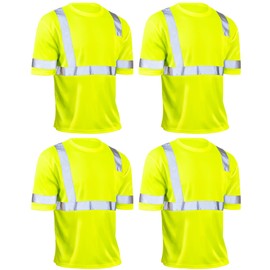 JaGely 4 Pcs Reflective Safety Shirts Short Sleeve High Visibility Hi Vis T-shirts for Construction Work with Front Pocket(Large)