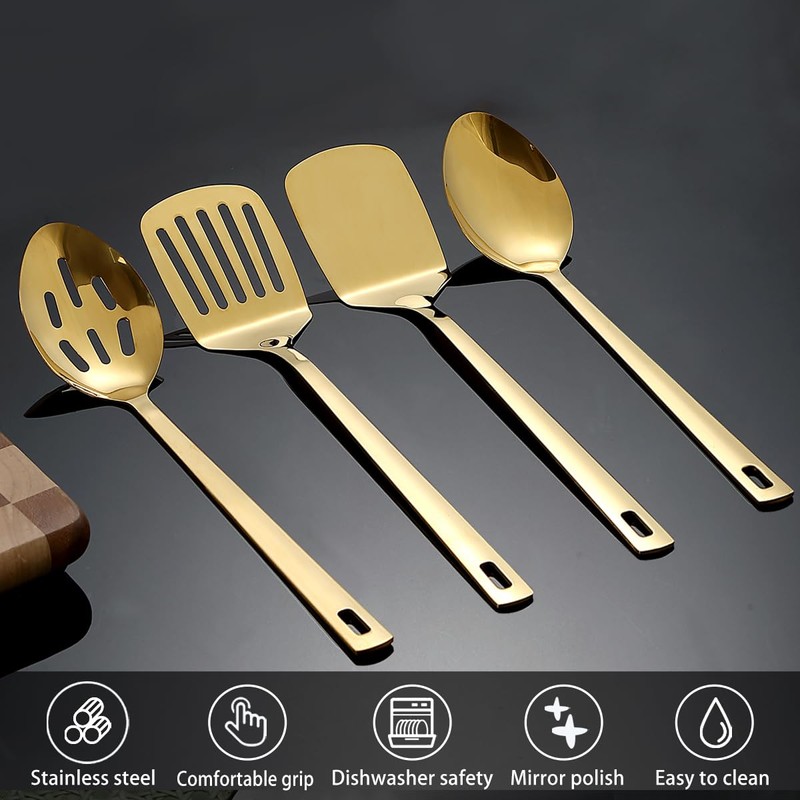 Homquen Gold Kitchen Utensils Set 4pcs, Titanium Gold Plating Stainless