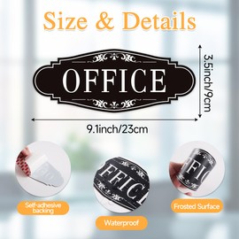 The Office Door Sign for Home and Business，Self-Adhesive Waterproof and Fade-Resistant Modern Office Sign Sticker for House，Business，Door, Window Decor（Black）