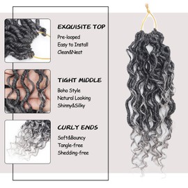 Vemet Goddess Locs Crochet Hair 12 Inch 9 Packs Synthetic Faux Locs Crochet Hair for Black Women, River Locs Hair Extensions Style Pre looped Crochet with Curly Ends