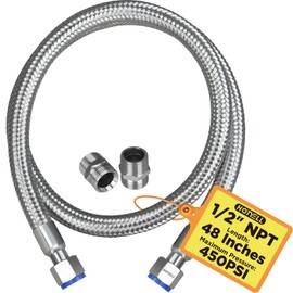 HOTYELL 1/2 Inch NPT Male Compressor Jumper Hose 48", 750°F/450 PSI Full Body 304 Stainless Steel Double Layers Air Hose with 360° Swivel Fittings (1/2'' NPT x 48" Length)