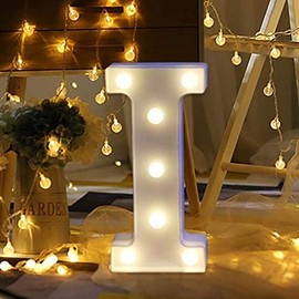Amzure LED Letter Lights Sign I Light Up Letters Sign for Night Light Wedding Birthday Party Battery Powered Christmas Lamp Home Bar Decoration (I)