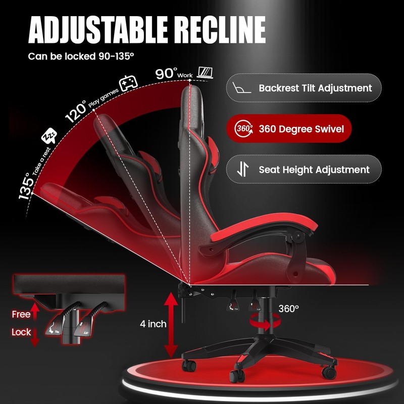 Bigzzia Gaming Chair, Computer Game Chair with Lumbar Support, Comfortable