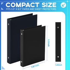 Henoyso 12 Pcs 1 Inch Mini 3 Ring Binders Fits 5.5" x 8.5" Paper, Holds(Capacity 200 Sheets), Plastic Flexible Three Round Rings Small Black A5 Binders Bulk for School, Office Use, Photo Album