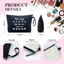 CusrtyhThe One Where You're My Maid of Honor Funny Canvas Zipper Makeup Bag, Travel Accessories Storage Toiletries Bag, Maid of Honor Sister Besties Friends Proposal Gifts Bachelorette Party Present