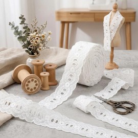 IDONGCAI Lazos de encaje blanco encaje bordado algodón tela de encaje, 1.35'' Wide, 1