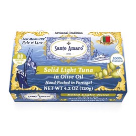 SANTO AMARO Artisanal Wild Tuna in Pure Olive Oil (3 Pack, 120g Each) EUROPE STYLE! 100% Natural - GMO FREE - Pole & Line Caught Skipjack - Keto - Paleo - Solid Hand Packed in PORTUGAL