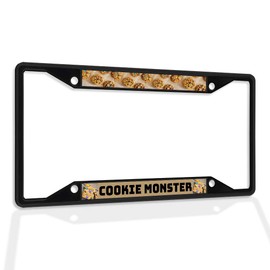 Fastasticdeals Metal Insert License Plate Frame Cookie Monster Weatherproof Car Accessories Black 4 Holes Solid Insert