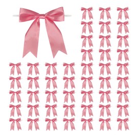 Meseey 50 Pcs 5 Inches Twist Tie Satin Ribbon Bows Pretied Premade Craft Bows for Treat Bags Gift Wrapping Basket Wedding Baby Shower Brithday Christmas Party (Dusty Rose)