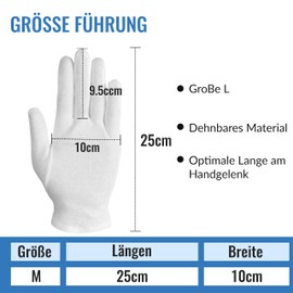 Esshogo 3 Pairs of Cotton Gloves, Cotton Jersey, Comfortable and Breathable Fabric Gloves with Certified Skin Compatibility for Skin Care, Daily Work etc. (M, White)