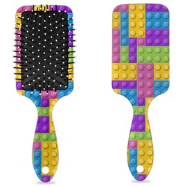 Kids Hair Brush for Boys Girls Toddler - Detangler Hairbrush for Wet Dry Thin Long Curly Hair Pain-Free Comb Glide Through Tangles with Ease and Massage Scalp (Purple Building Blocks)
