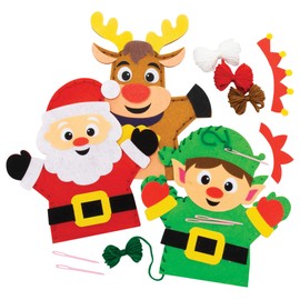 Baker Ross FC157 Christmas Hand Puppet Kits - Pack of 4, Puppets for Children, Storytelling Arts and Crafts for Kids, Great for Parties, Schools and Bedtime Stories,21cm-23cm