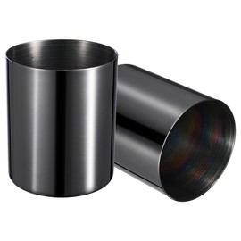 Bidponds Round Pen Holder Stainless Steel Minimalist Mini Metal Vase Desk Organizer Vacuum Coating Makeup Brush Holder Black 2 Packs