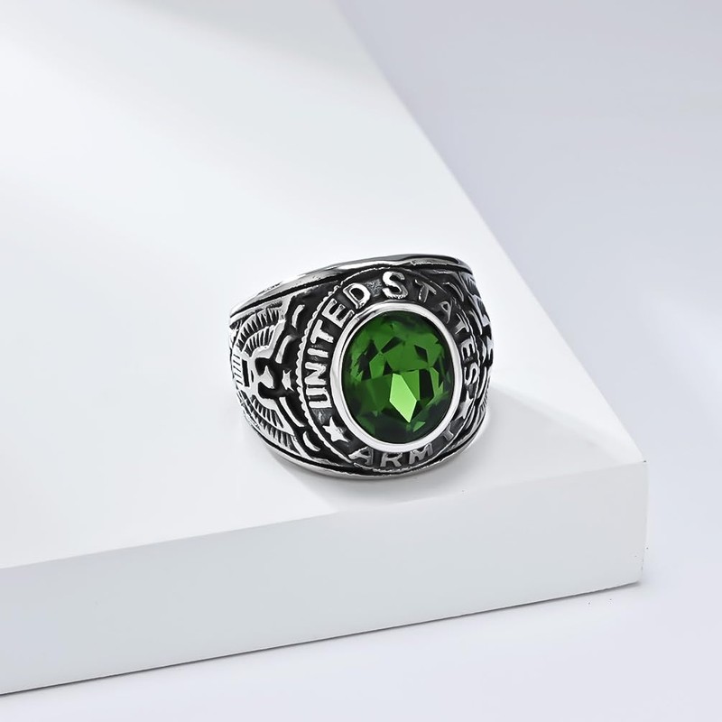 US Military Honor Ring for Men, Silver-Tone Titanium Steel Army
