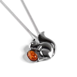 HENRYKA Squirrel Necklace in 925 Sterling Silver and Baltic Amber, Woodland Necklace, Animal Necklace, Squirrel Gifts