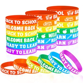 Welcome Back to School Bracelets Silicone Wristbands Rubber First Day of School Favors Rewards School Opens Prize for Students Teens Semester Begins School Party Supplies Decorations (36 Pieces)