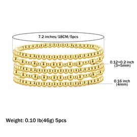 Badu Gold Bracelet stack for Women Gold Plated Beaded Bracelets Gold Stretch Bead Ball Bracelet stack Set Adjustable Jewelry