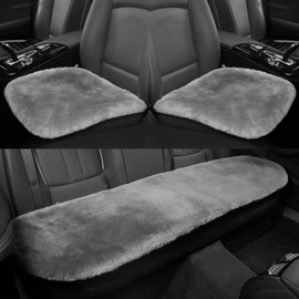 IRIWOOL Genuine Sheepskin Auto Seat Pad, Australian Soft Wool Seat Cover Breathable and Sweat-Wicking Universal Fit (Front seat Cushion 2pcs & Rear seat Cushion 1pc, Gray)