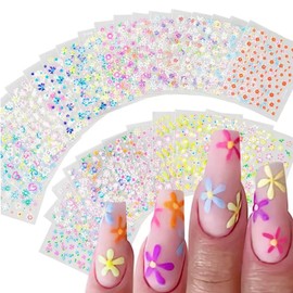 30 Sheets Colorful Flower Nail Art Stickers 3D Self-Adhesive Spring Summer Nail Art Design Flowers Rose Daisy Cherry Blossoms Nail Decals Pink Floral Nail Design Nail Stickers for Woman Girls