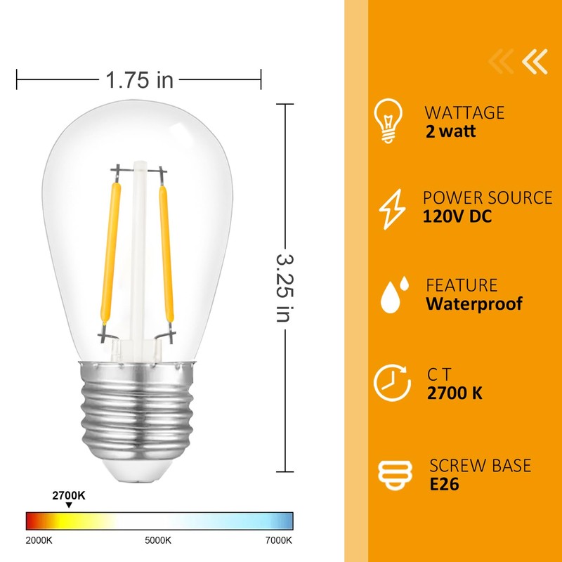 Jslinter 100Pack 2W S14 LED String Light Bulbs Replacement, 120LM,