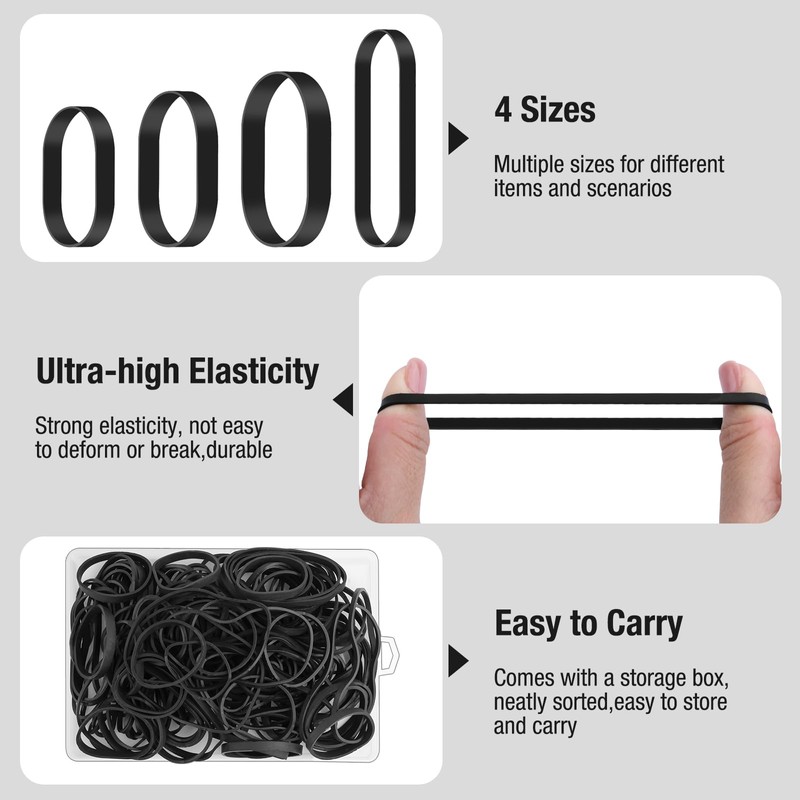 120 Pcs Black Wide Rubber Bands,4 Sizes Heavy Duty Thickened