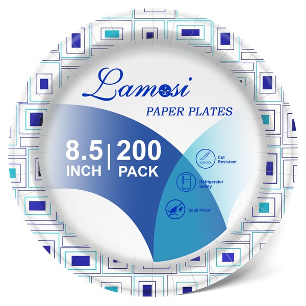 Lamosi 8.5 Inch Disposable Paper Plates, Paper Plates 200 Count,