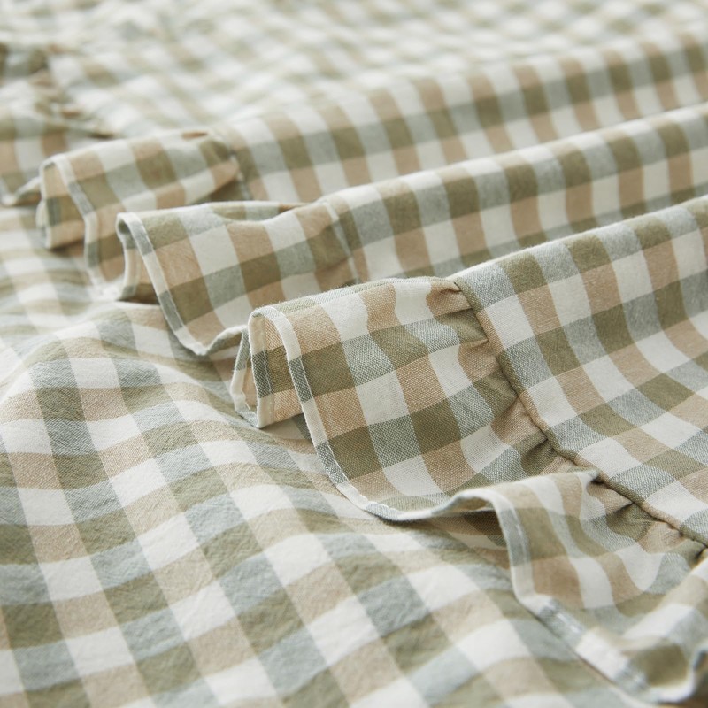 KKJIAF 2 Pcs Plaid Ruffle Pillow Case Standard Size, Washed