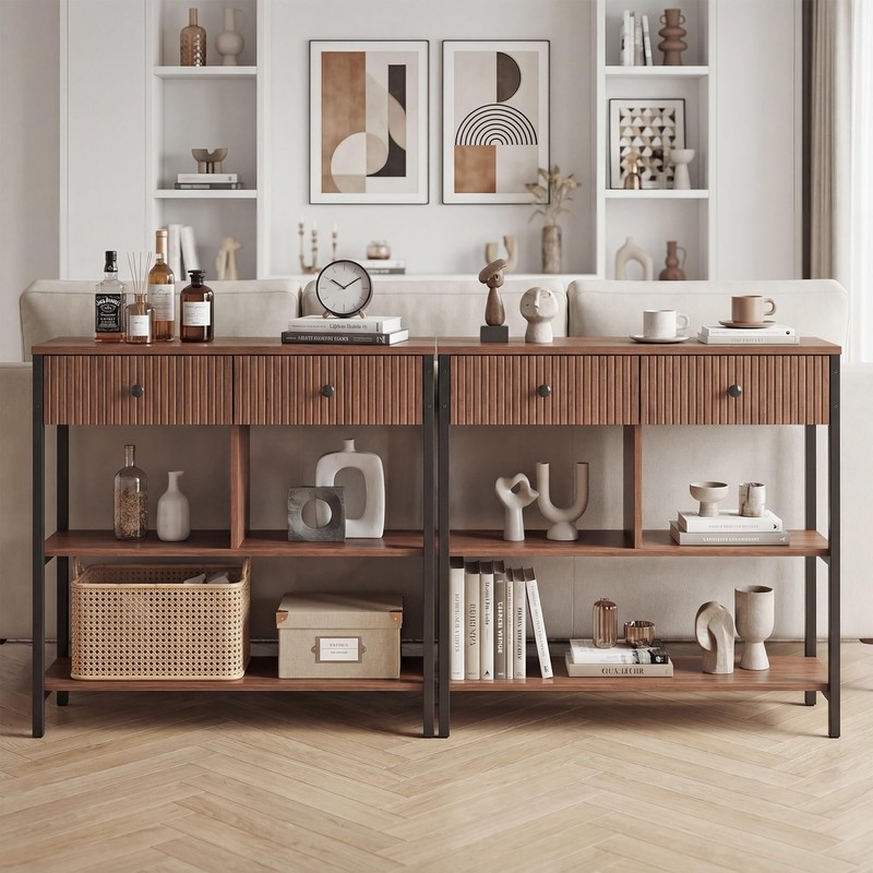 Manora Fluted Console Table with Wooden Drawers, Slim Entryway Table