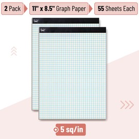 Mr. Pen- Graph Paper pads 8.5 x 11 Inches, 2 Pack, 55 Sheets/Pack, 5x5 (5 Squares Per Inch), Blueprint Grid Paper Pads 8.5 x 11, Math Notebook