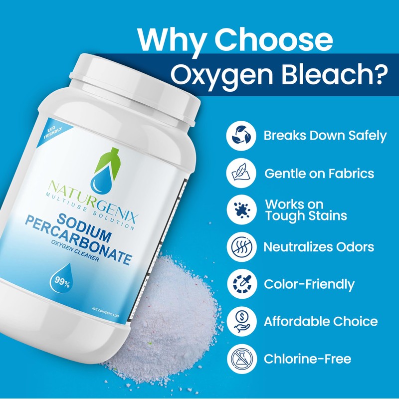 Naturgenix Sodium Percarbonate Powder 99% Purity - Oxygen Bleach, Hydrogen