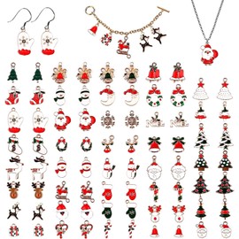 Kalolary 84P Christmas Enamel Gold Charms for Jewelry Making, Assorted Gold Charms for Christmas Snowflake Snowman Tree Hat DIY Necklace Bracelet Earrings Making Crafting Decoration