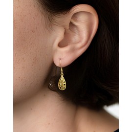 Elaximn 14K Gold Plated Teardrop Filigree Dangle Earrings - Hypoallergenic Minimalist Celtic Boho Earrings for Trendy Women