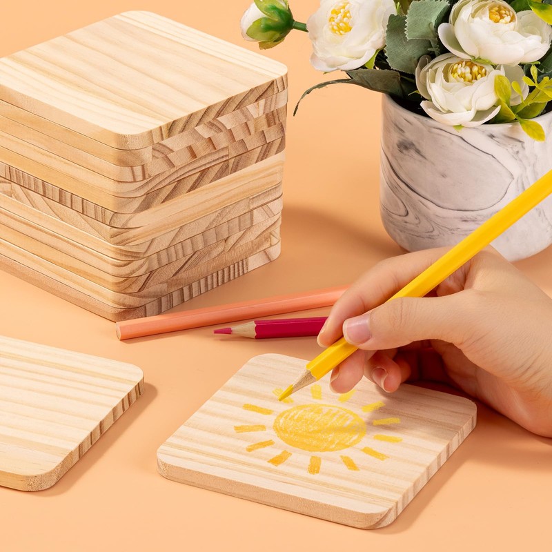 46Pcs Unfinished Wood Coasters-4" Unfinished Natural Wood Slices for Crafts