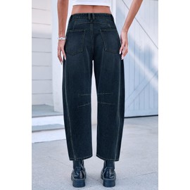 GREAIDEA Mid Rise Barrel Jeans for Women Wide Leg Mid Waist Cropped Denim Pants Y2k Baggy Boyfriend Jeans with Pockets Indigo