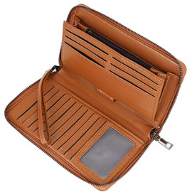 JOLOVELE Wallet For Women Vegan Leather Zip Around Phone Clutch Large Capacity Ladies Long Purse Credit Card Travel Wristlet Brown