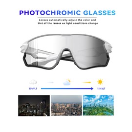 BEACOOL photochromic sunglasses sport (Black White-photochromic Silver)